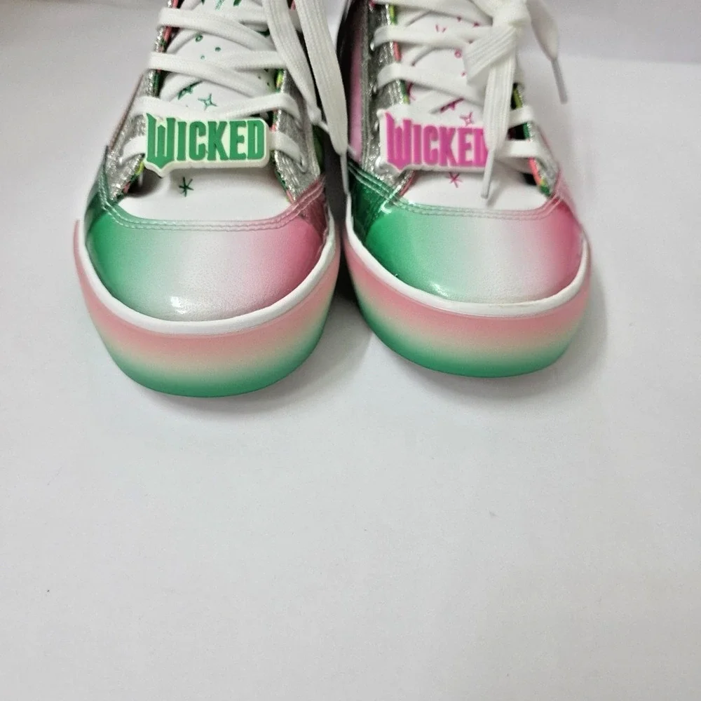 Wicked Movie High Top Sneakers Sz 6.5 Pink Green New Ground Up Elphaba Glynda - Picture 4 of 11